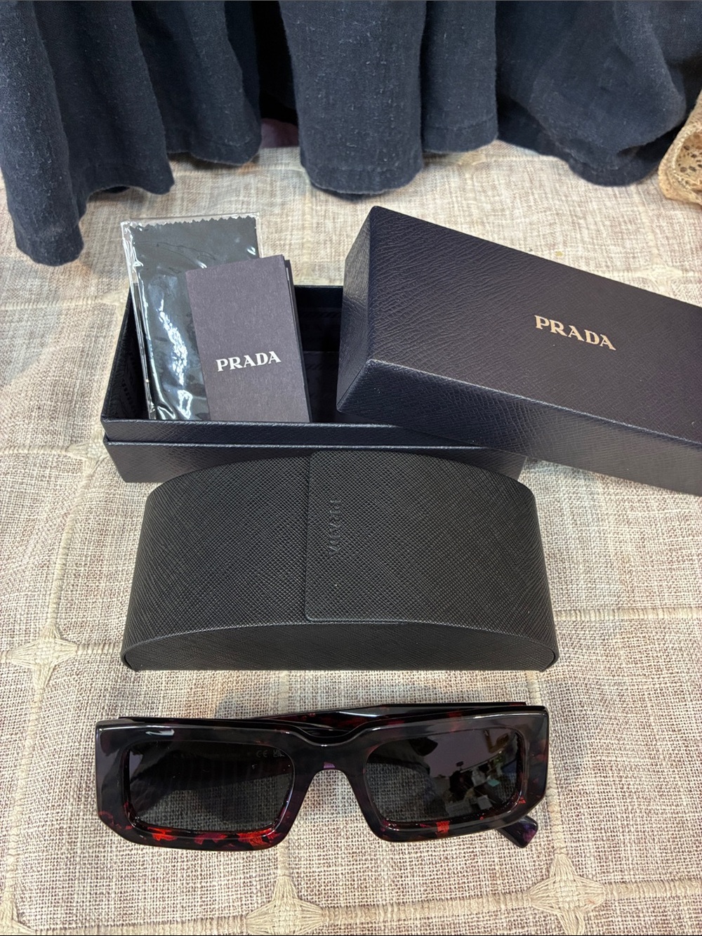 Prada Black and Tortoiseshell Rectangular Sunglasses